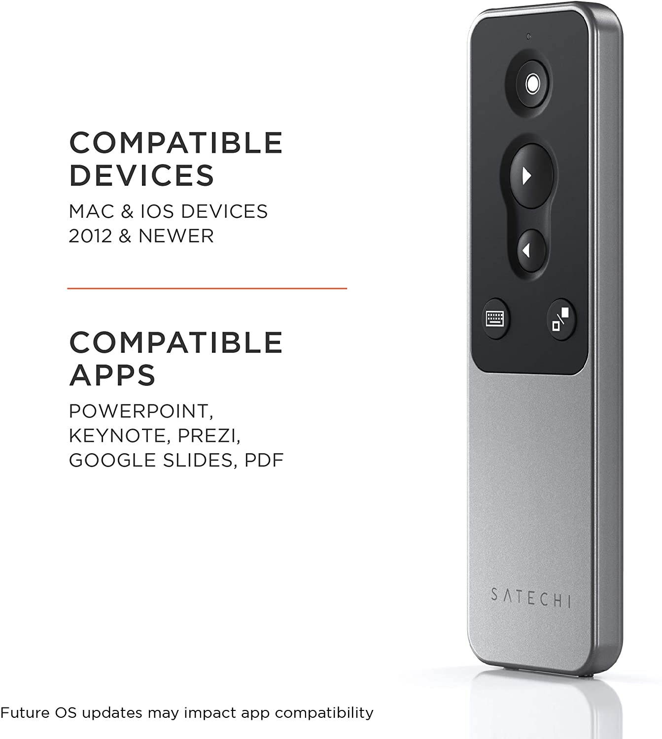 Satechi R1 Bluetooth Presentation Remote &ndash; Wireless Presenter for PowerPoint & Keynote &ndash; Compatible with MacBook Pro 2020, 2020 MacBook Air M1, 2020 iPad Air, 2020 iPad Pro