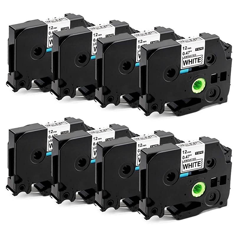 Compatible Label Tape Replacement for Brother P-Touch TZe TZ Tape 12mm 0.47" Laminated White TZe-231 TZ 231 Label Tape for Brother P Touch Label Maker PT-D200 PT-P750W PT-1880 PT-1890, 8-Pack