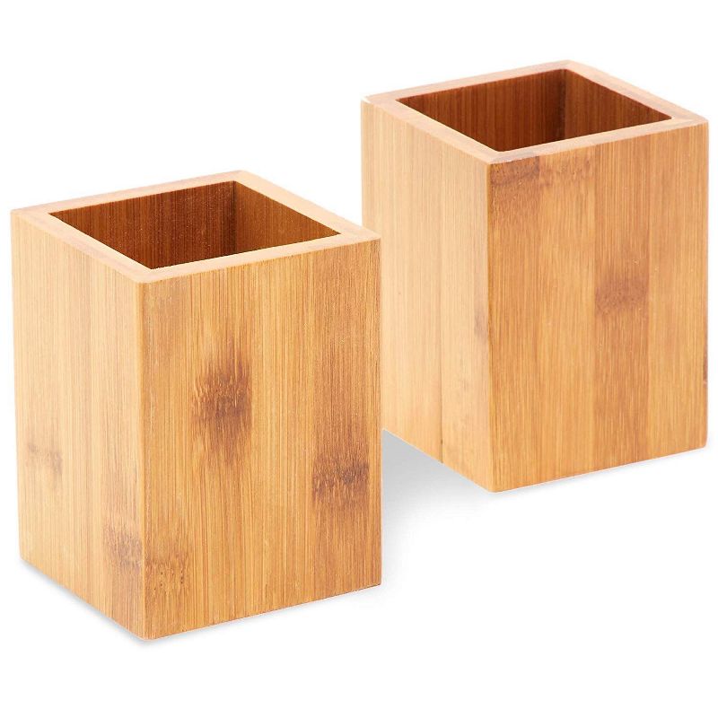 Paper Junkie 2-Pack Bamboo Wood Desktop Pencil Cup Pen Holder Desk Organizer, 3 x 4 in.