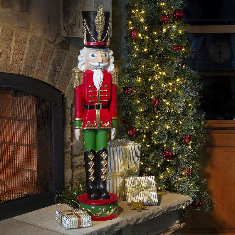 Haute Decor 37 Inch Regal Holiday Nutcracker Resin Plastic w/ Glittery Gold Accents Home Decor Figure for Indoor or Outdoor Use with Non Weighted Base