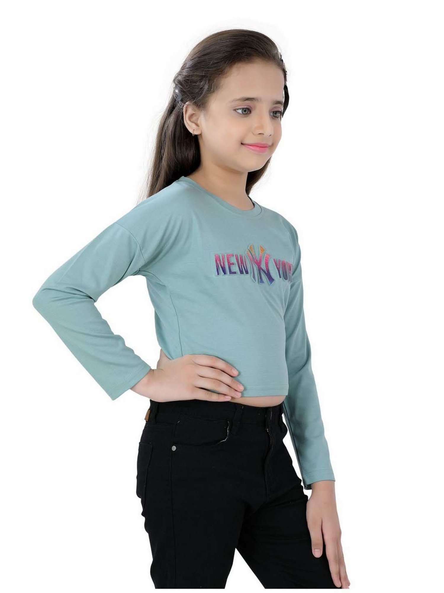 poplins Kids Green Cotton Printed Full Sleeves Top