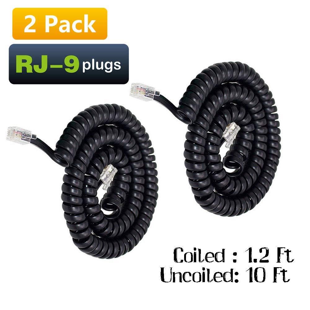 Telephone Phone Handset Cable Cord,Uvital Coiled Length 1.2 to 10 Feet Uncoiled Landline Phone Handset Cable Cord RJ9/RJ10/RJ22 4P4C(Black,2 PCS)