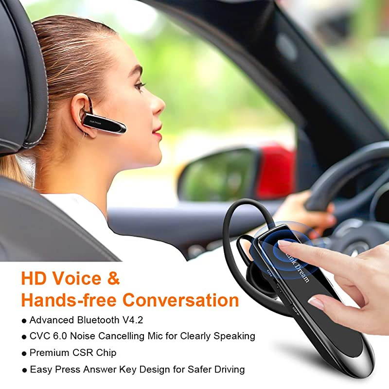 Bluetooth Earpiece for Cell Phone Hands Free Wireless Headset Noise Cancelling Mic 24Hrs Talking 1440Hrs Standby Compatible with iPhone Samsung Android for Driver Trucker 2 Pack