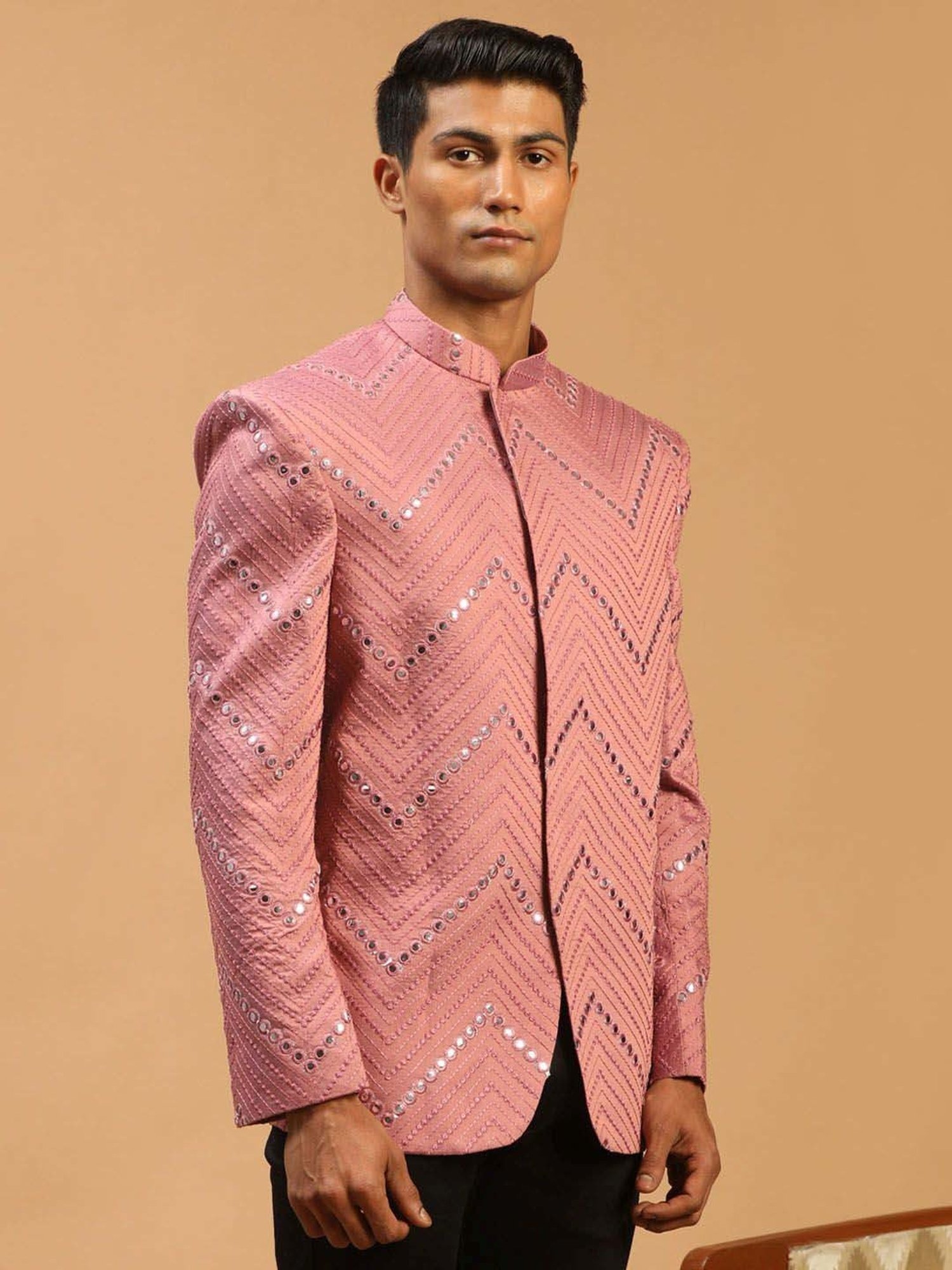 Vastramay Onion Pink Regular Fit Embellished Ethnic Blazer