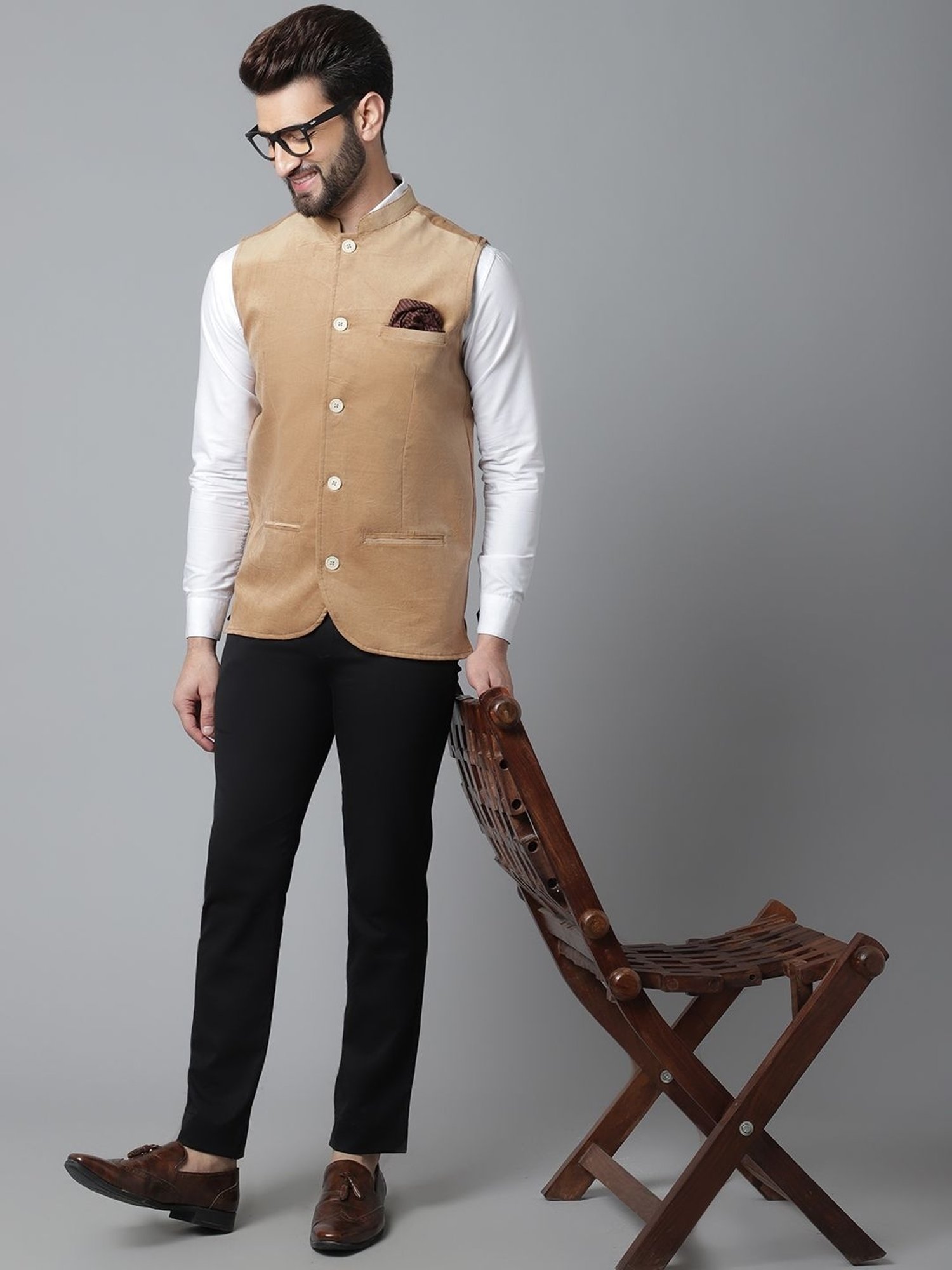 Even Beige Regular Fit Nehru Jacket