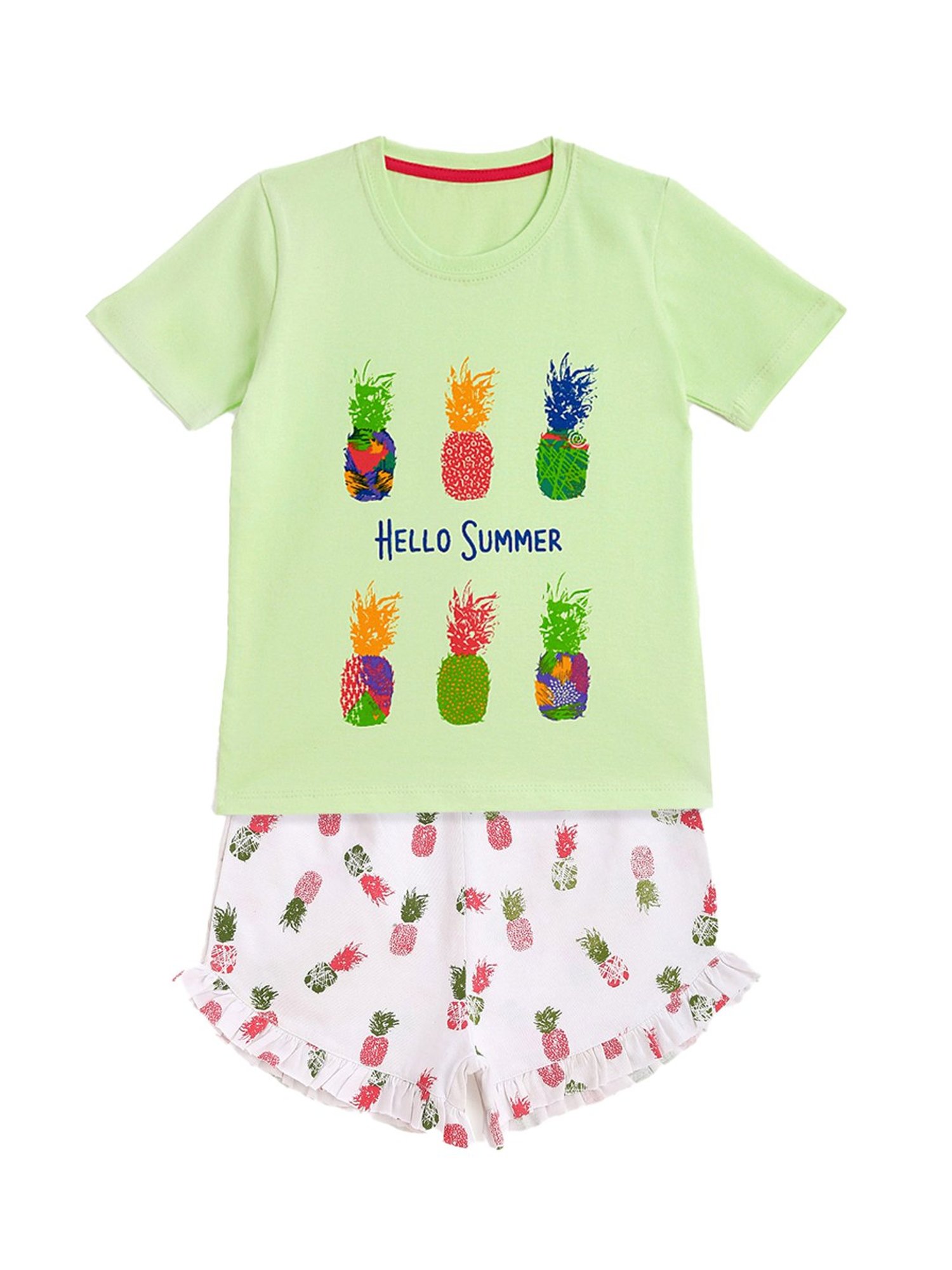 Kids Craft Mint Green & White Printed T-Shirt with Shorts