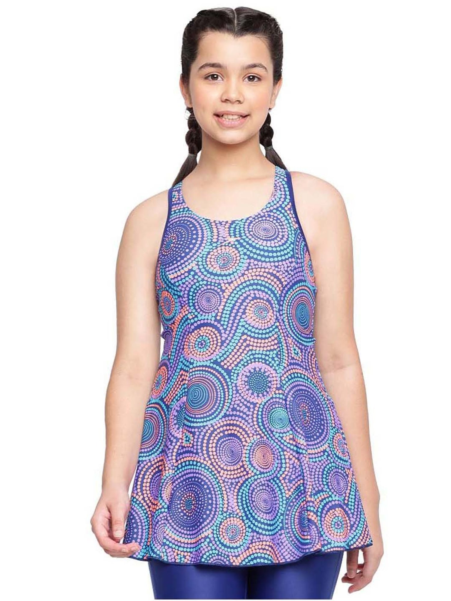Speedo Kids Blue Printed Swim Dress with Boyleg