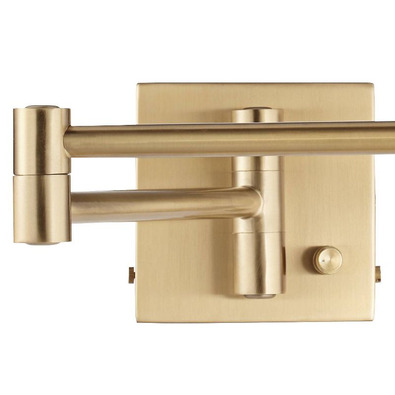 Barnes and Ivy Modern Swing Arm Wall Lamp Warm Antique Brass Plug-In Light Fixture White Linen Drum Shade Bedroom Bedside Reading