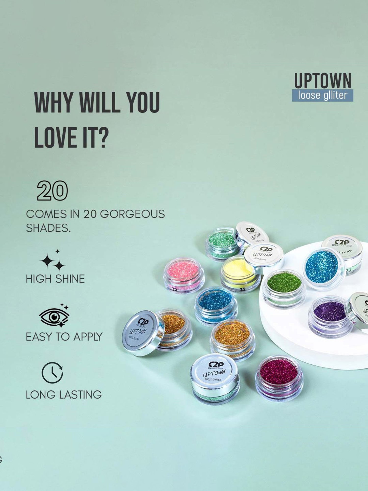 C2P PROFESSIONAL MAKEUP Uptown Loose Glitter Green Day 14 - 3 gm