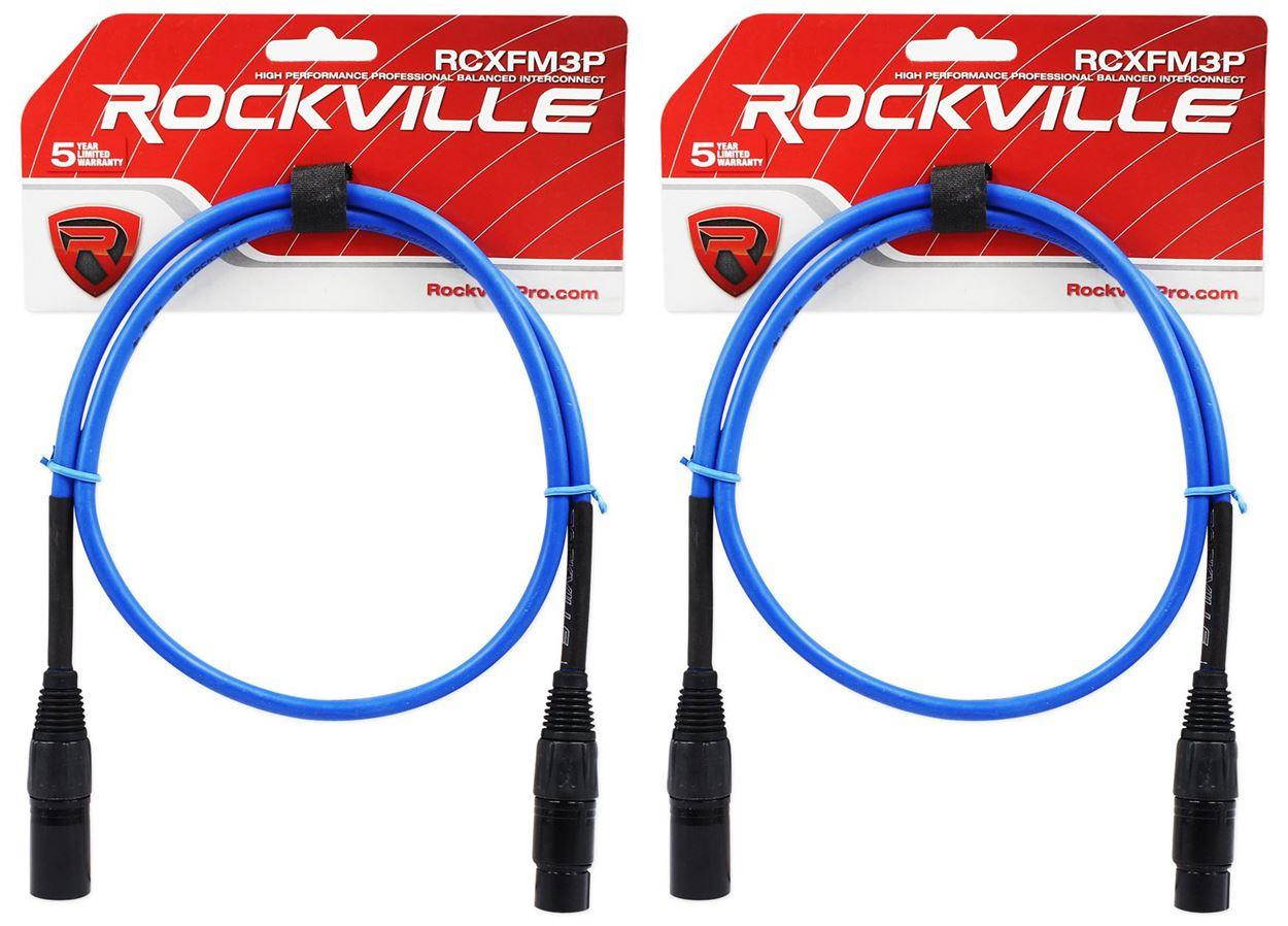 2 rockville rcxfm3pbl blue 3' female to male rean xlr mic cable 100% copper