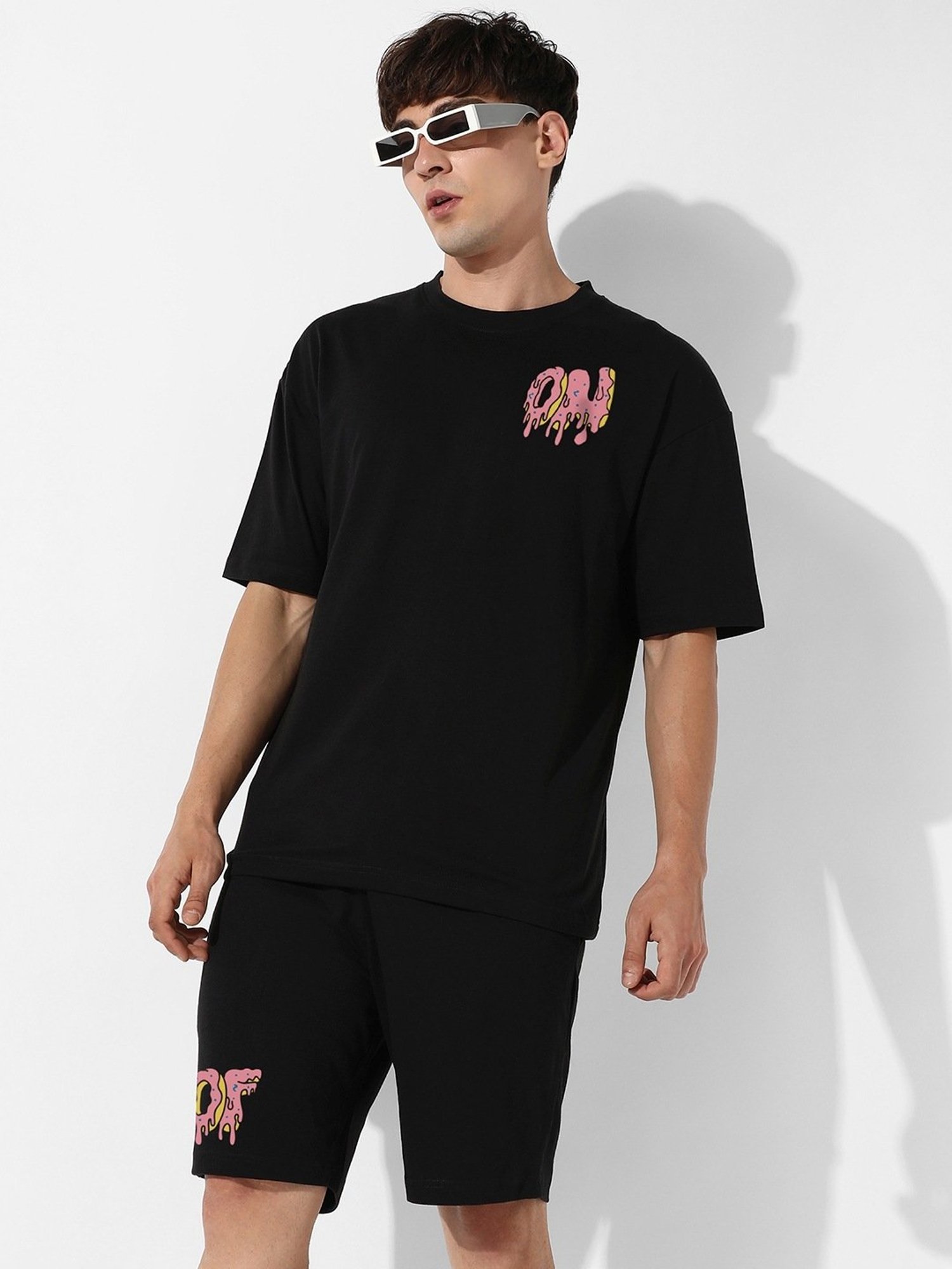 Campus Sutra Black Regular Fit Oversized On-Off Printed Co-Ord Set