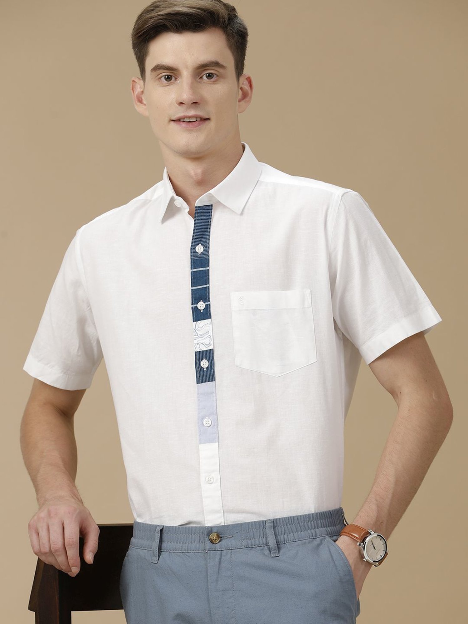 Cavallo By Linen Club White Linen Contemporary Fit Shirt