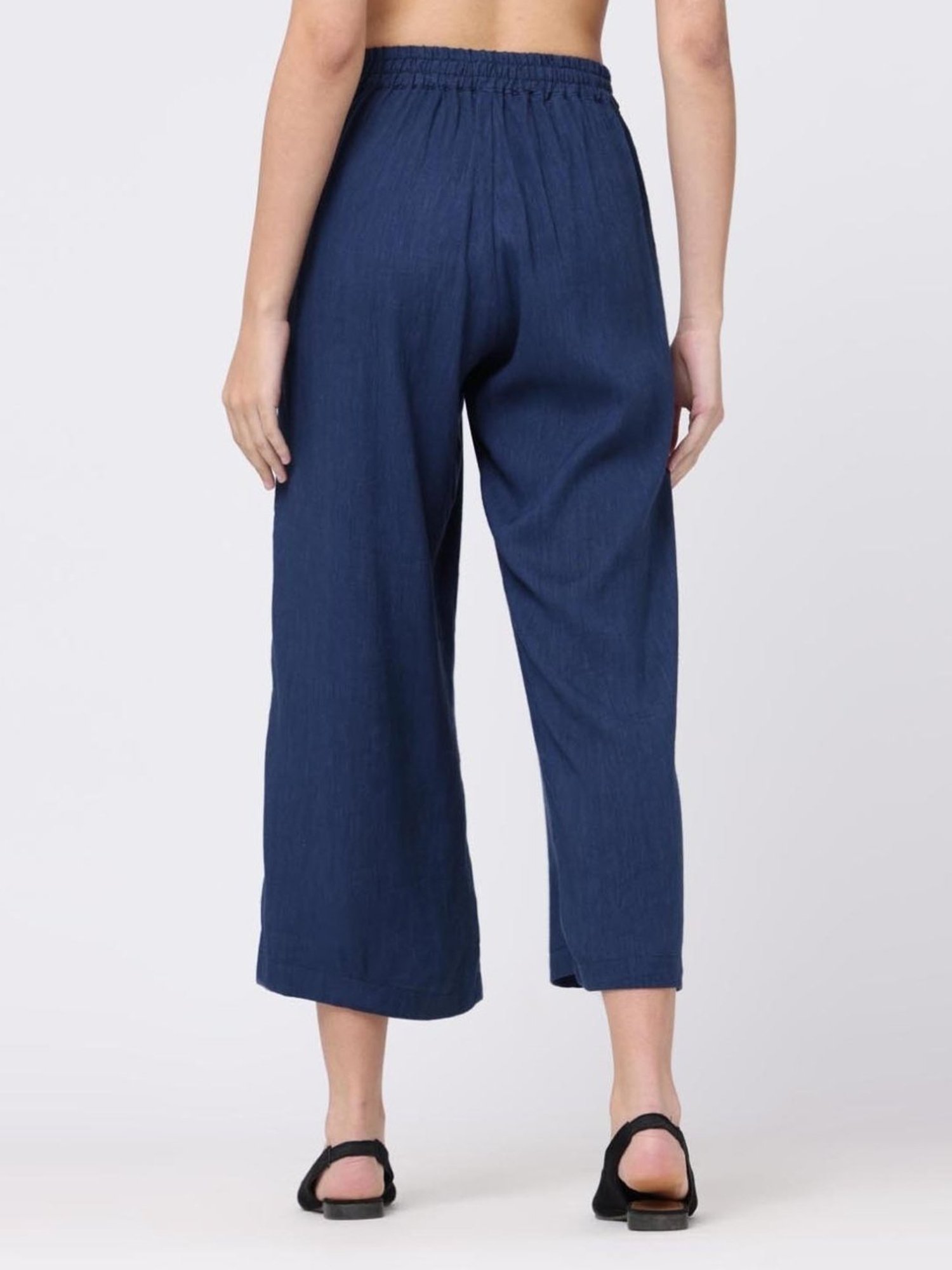 Saltpetre Classic Tencel Navy Blue Wide Leg Trousers