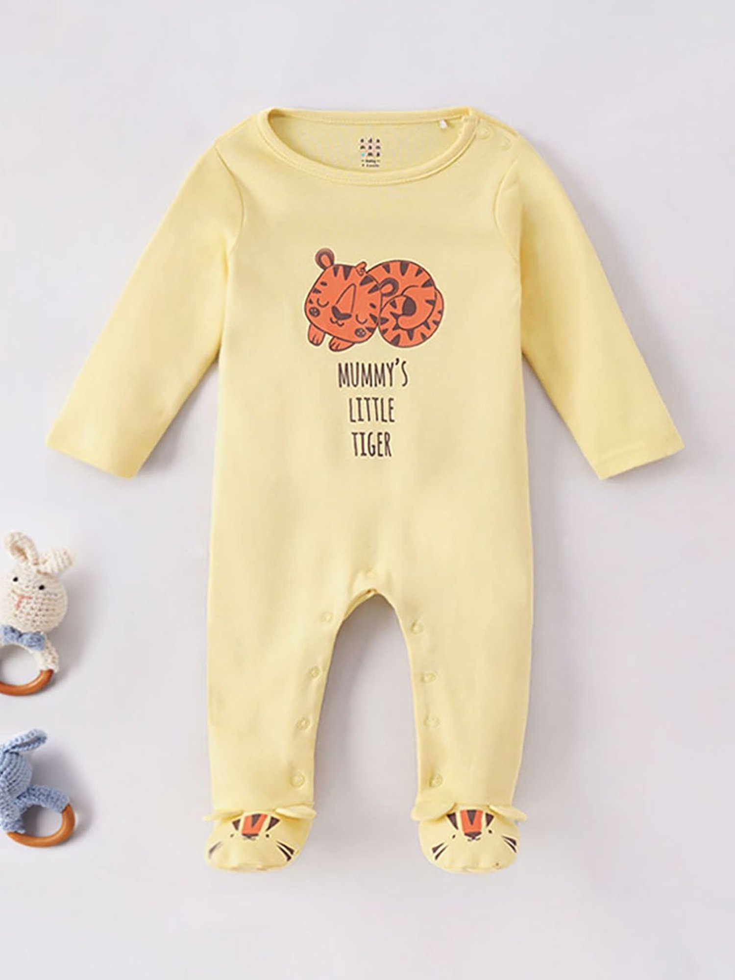 Ed-a-Mamma Baby Yellow Printed Full Sleeves Bodysuit
