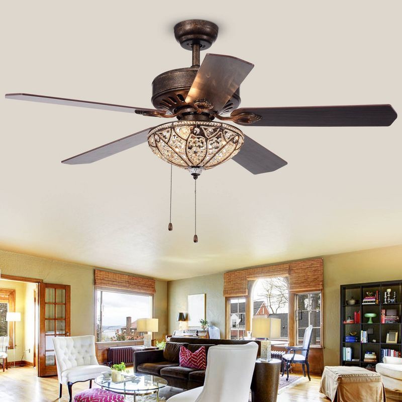 52" x 52" x 20" 5-Blade Gliska Lighted Ceiling Fan with Crystal Shade Black - Warehouse Of Tiffany