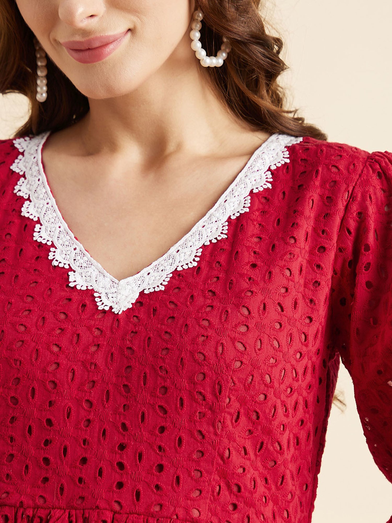 PANIT Maroon Cotton Embroidered Ethnic Dress