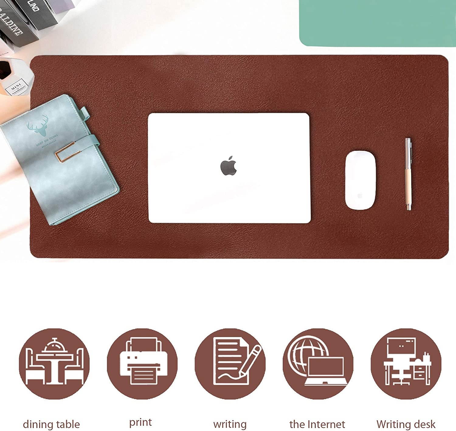 Leather Desk Pad ProtectorMouse PadOffice Desk Mat Non-Slip PU Leather Desk BlotterLaptop Desk PadWaterproof Desk Writing Pad for Office and Home (23.6 x 13.7 Rufous)
