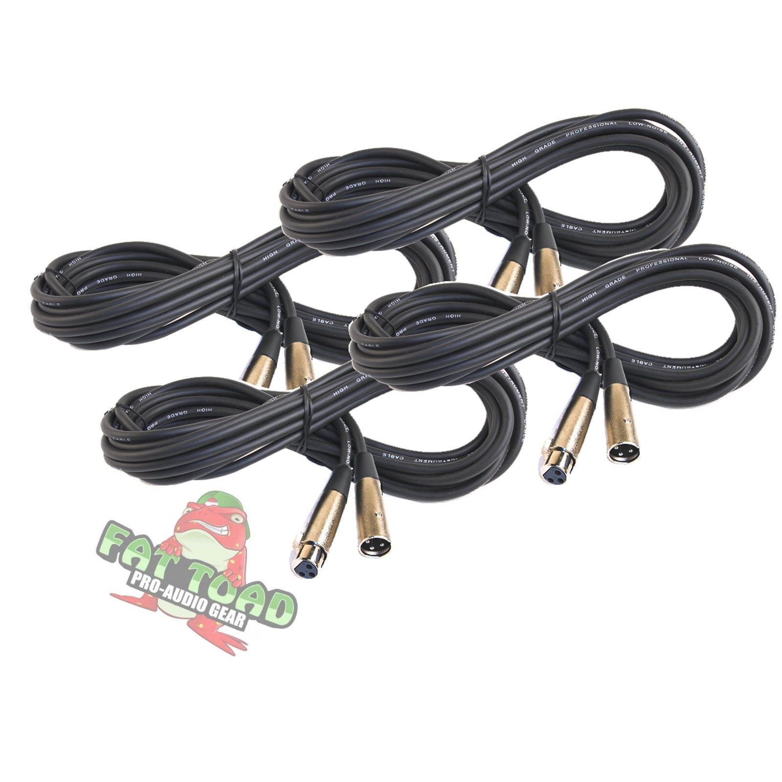 Microphone Cables by FAT TOAD | (4 Pack) 20ft Pro Audio XLR Mic Cord Patch Extension with Female & Male Connector | 20 AWG Shielded Wire & Balanced for Recording Studio Mixer | Live Sound Stage Gear