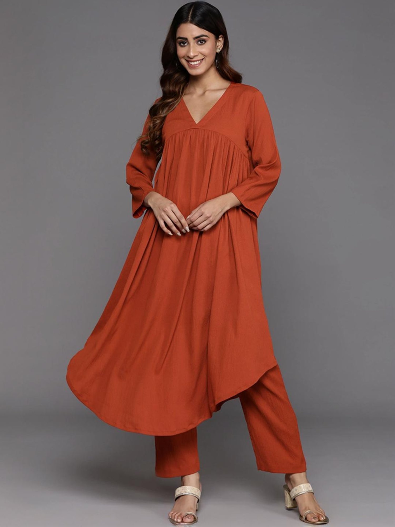 Varanga Rust Regular Fit Kurta Pant Set