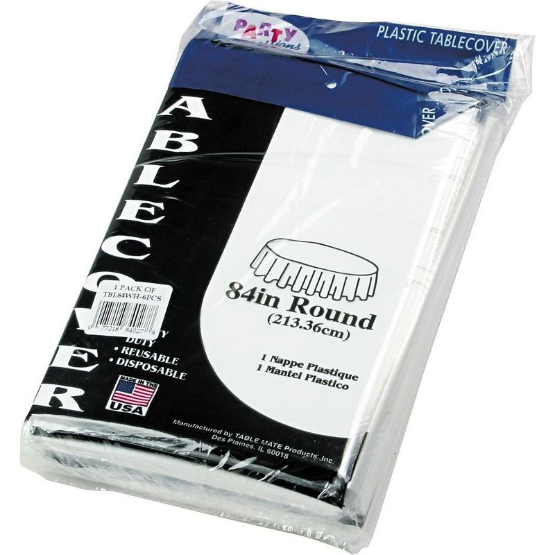 Tablemate Table Set Round Table Cover Plastic 84" dia White 6/Pack 84WH