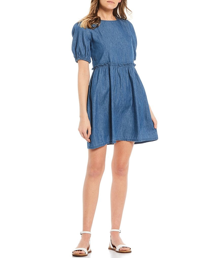 Love & Piece Short-Sleeve Chambray Babydoll Dress