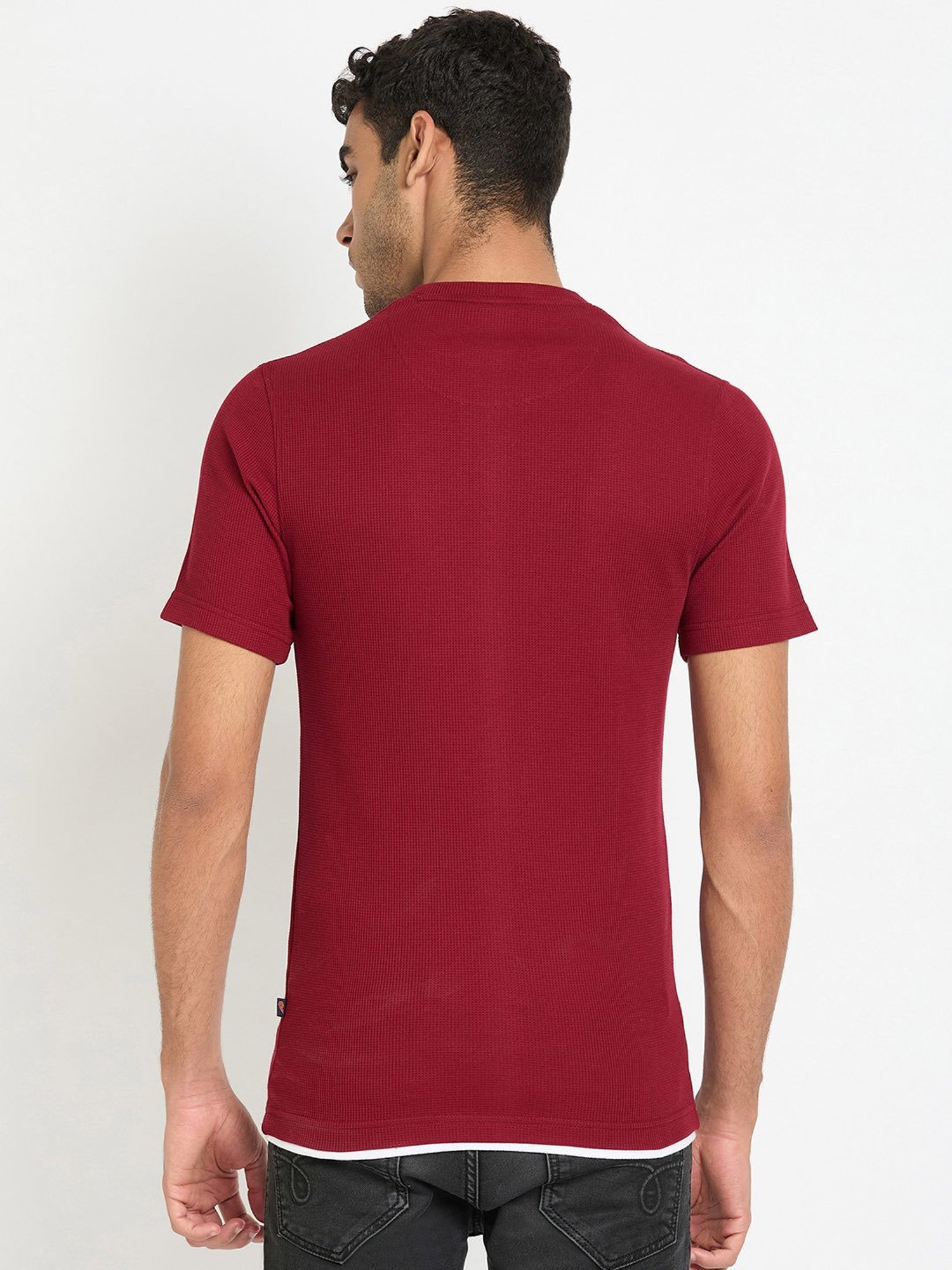 Club York Wine Regular Fit Textured Henley T-Shirt