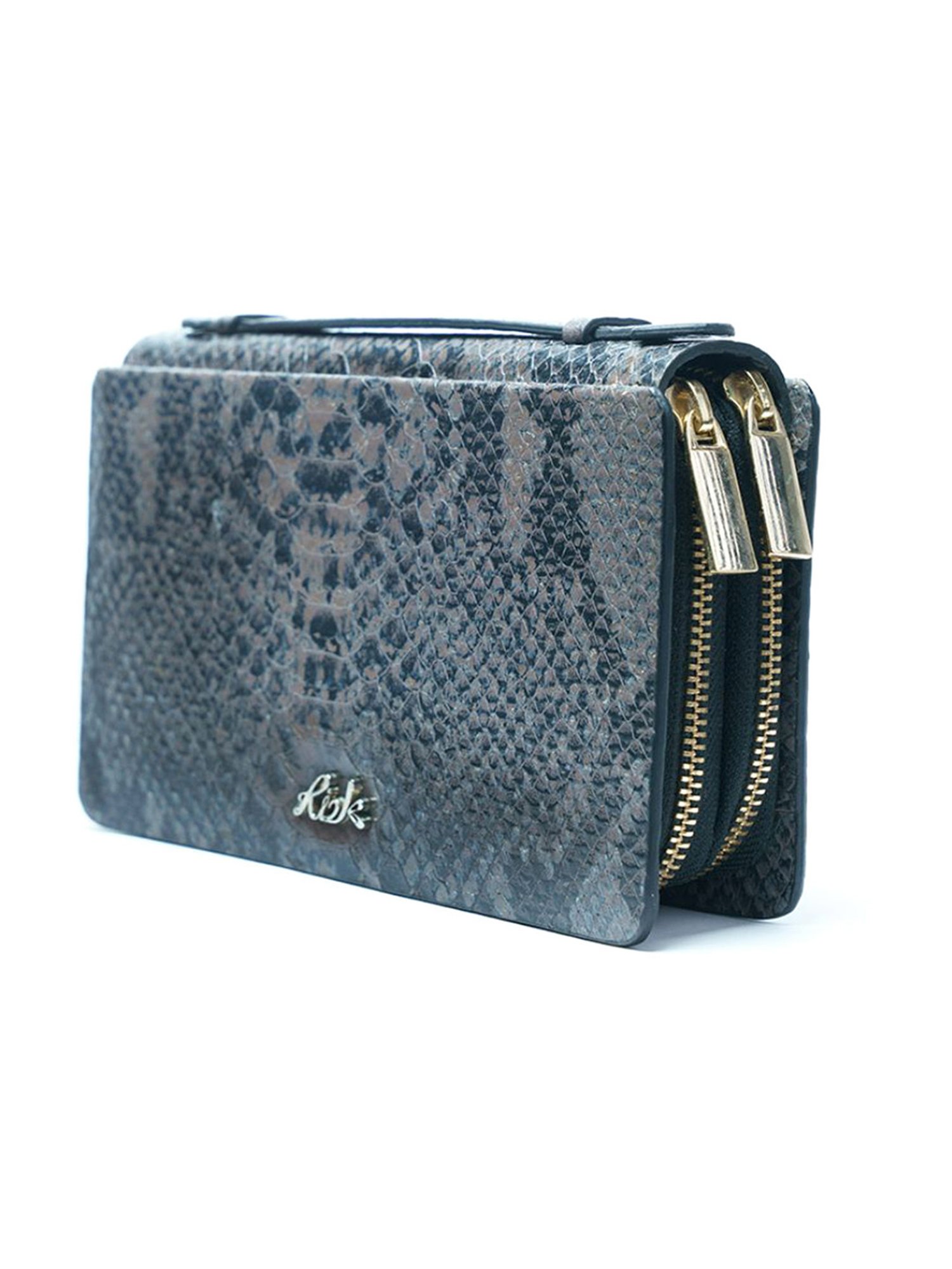 RI2K London Grey Leather Textured Zip around Wallet