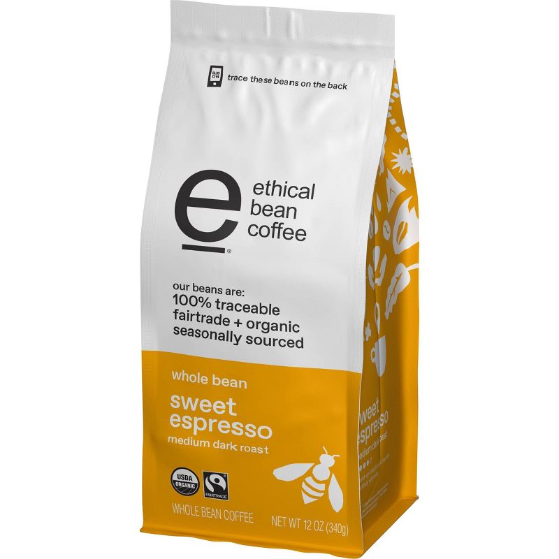 Ethical Bean Coffee Sweet Espresso Medium Dark Roast Whole Bean Coffee - 12oz