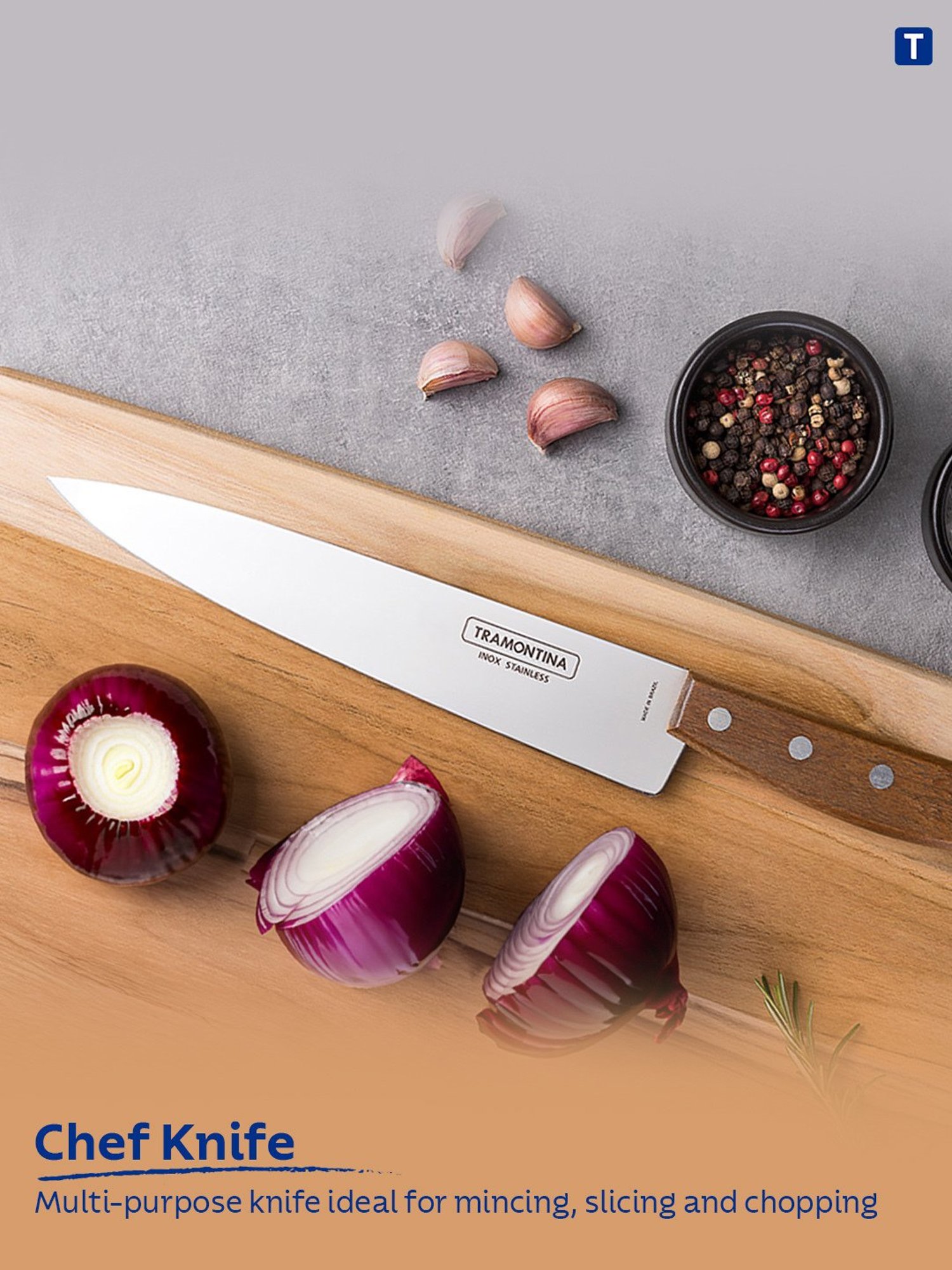 Tramontina Tradicional Stainless Steel Chef Knife 5.9" Plain Brazilian Wood Handle Kitchen Knife