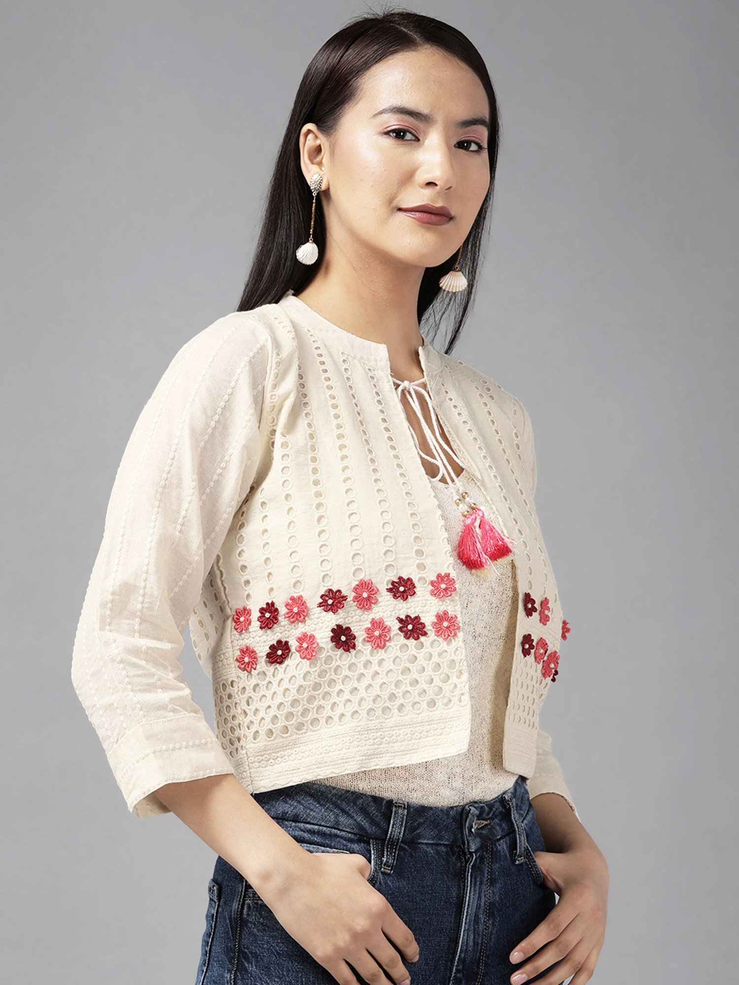 Aarika Cream Cotton Embroidered Ethnic Jacket