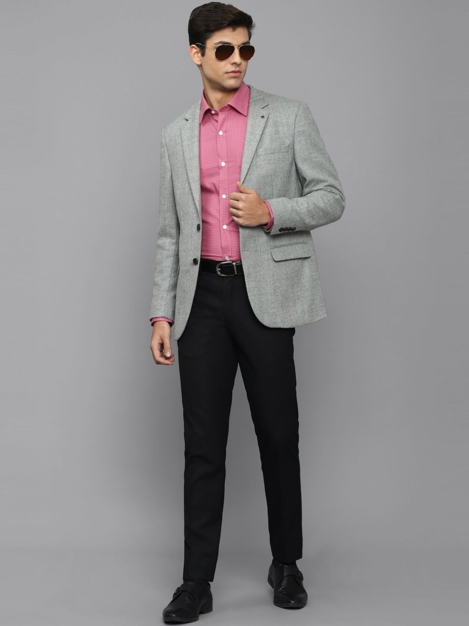 Louis Philippe Grey Regular Fit Texture Blazer
