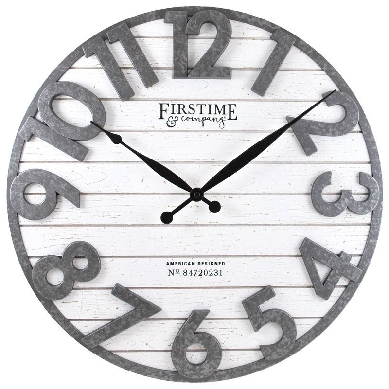 18" Sawyer Shiplap Wall Clock Distress White/Gray - FirsTime