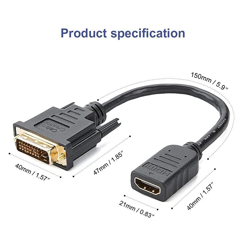 HDMI to DVI Cable  BiDirectional HDMI Female to DVID24+1 Male Adapter 1080P DVI to HDMI Conveter 3D 015M Black