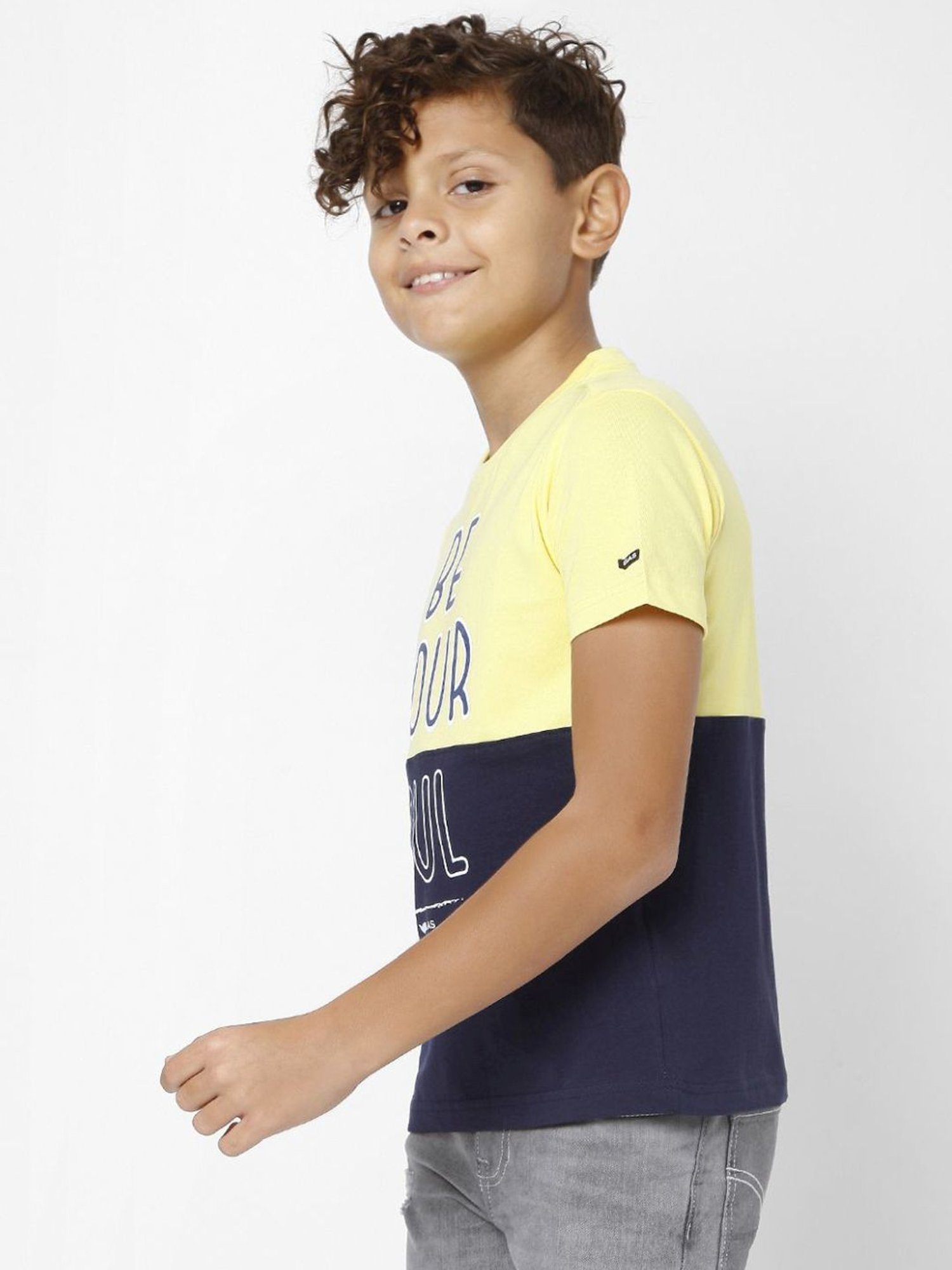 Gas Kids Yellow & Navy Cotton Color Block T-Shirt