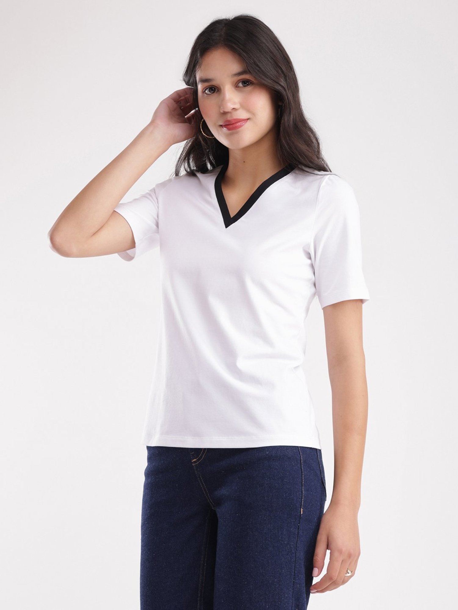Fablestreet White Cotton Relaxed Fit T-Shirt