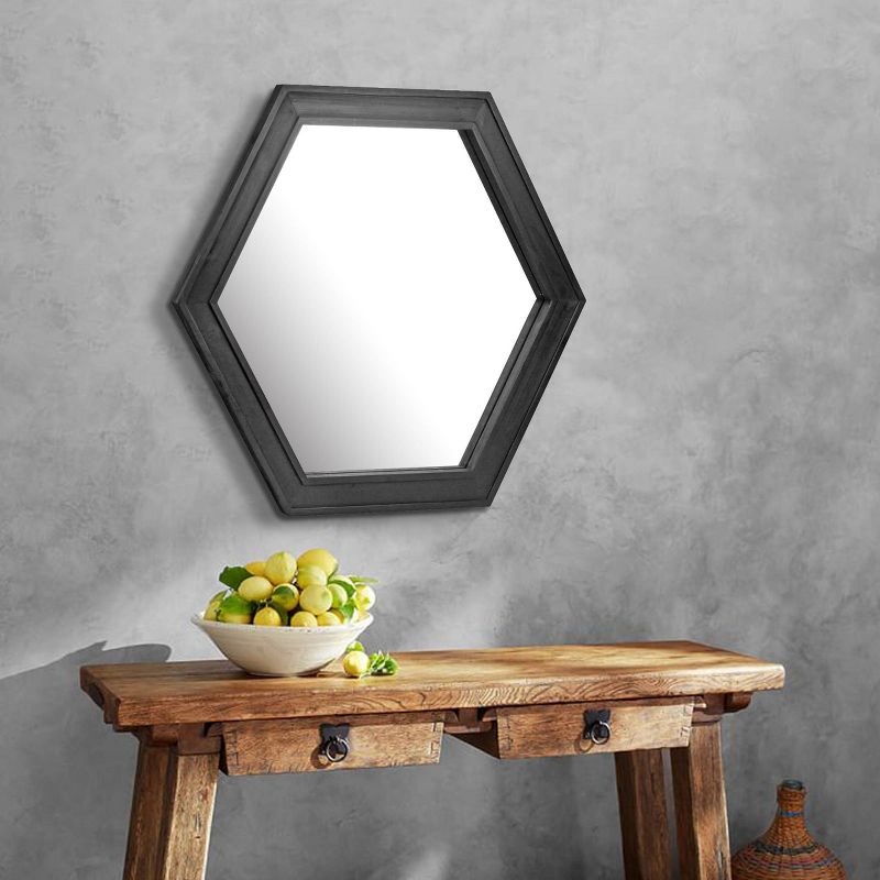 Wooden Hexagon Decorative Wall Mirror Black - Stonebriar Collection