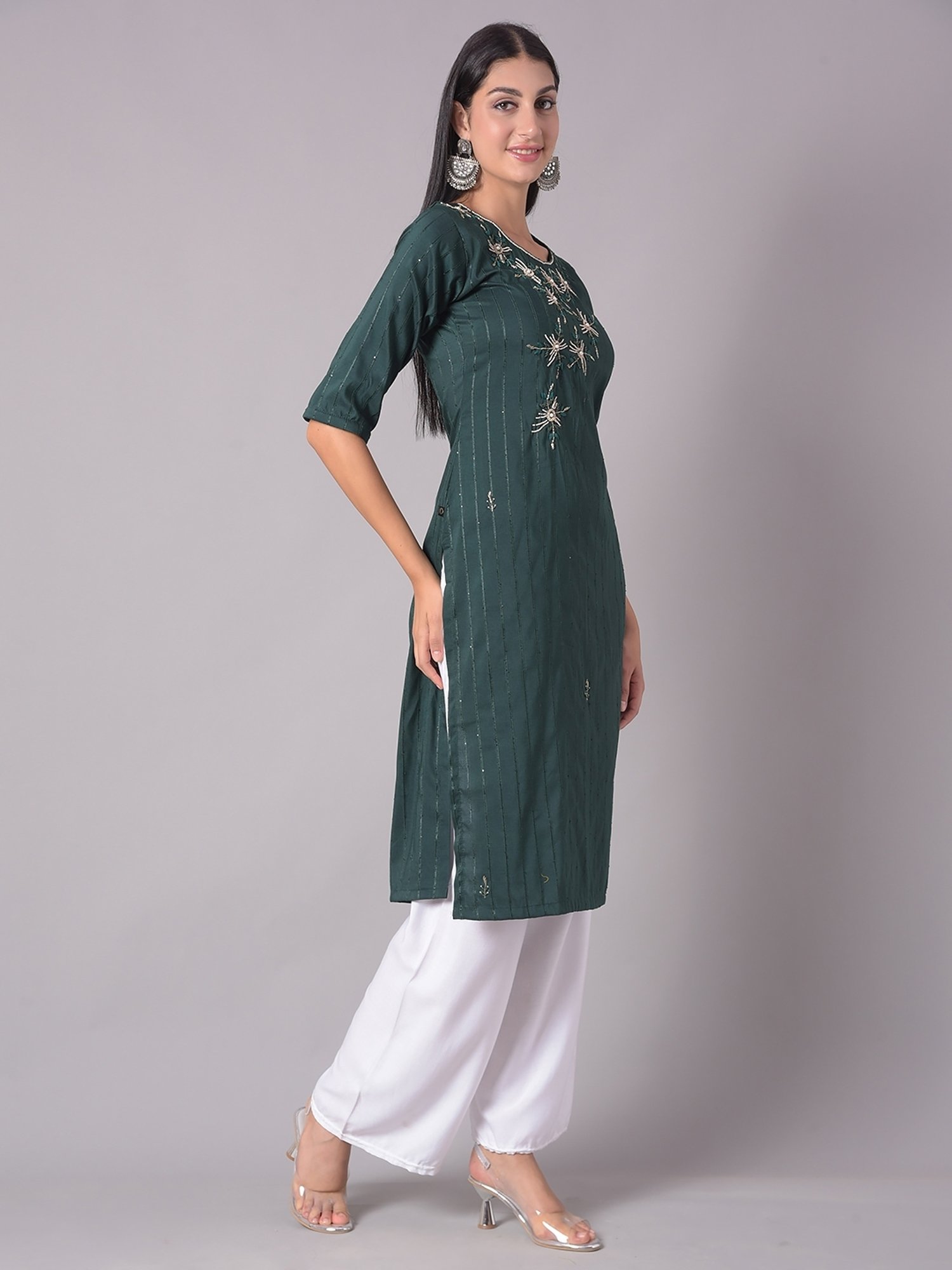 Dollar Missy Green Embellished Straight Kurta