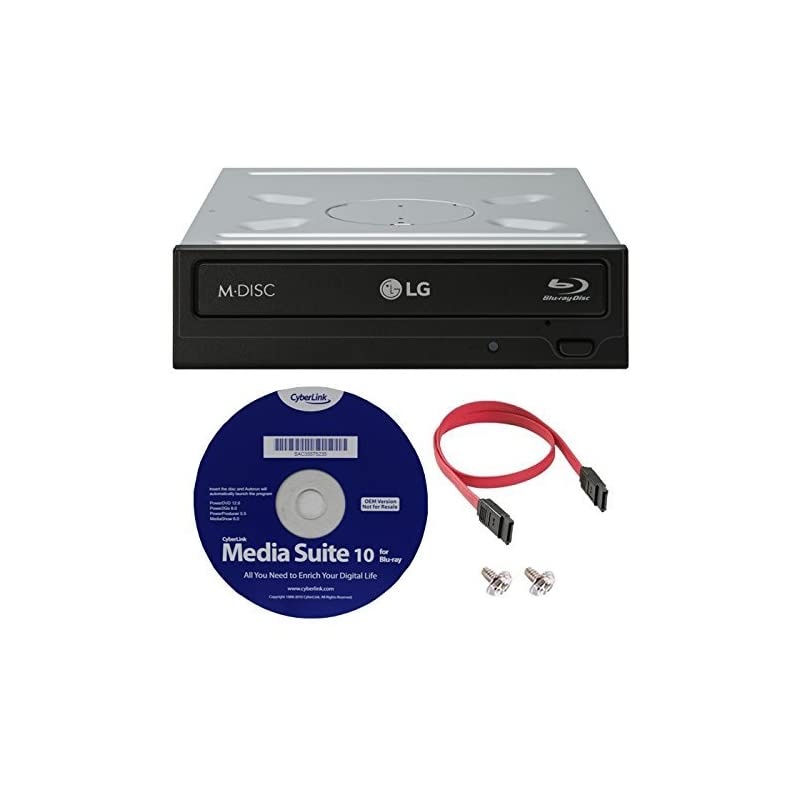 WH16NS40K 16X Blu-ray BDXL M-DISC DVD CD Internal Writer Drive Bundle with Free Cyberlink Media Suite 10 + SATA Cable