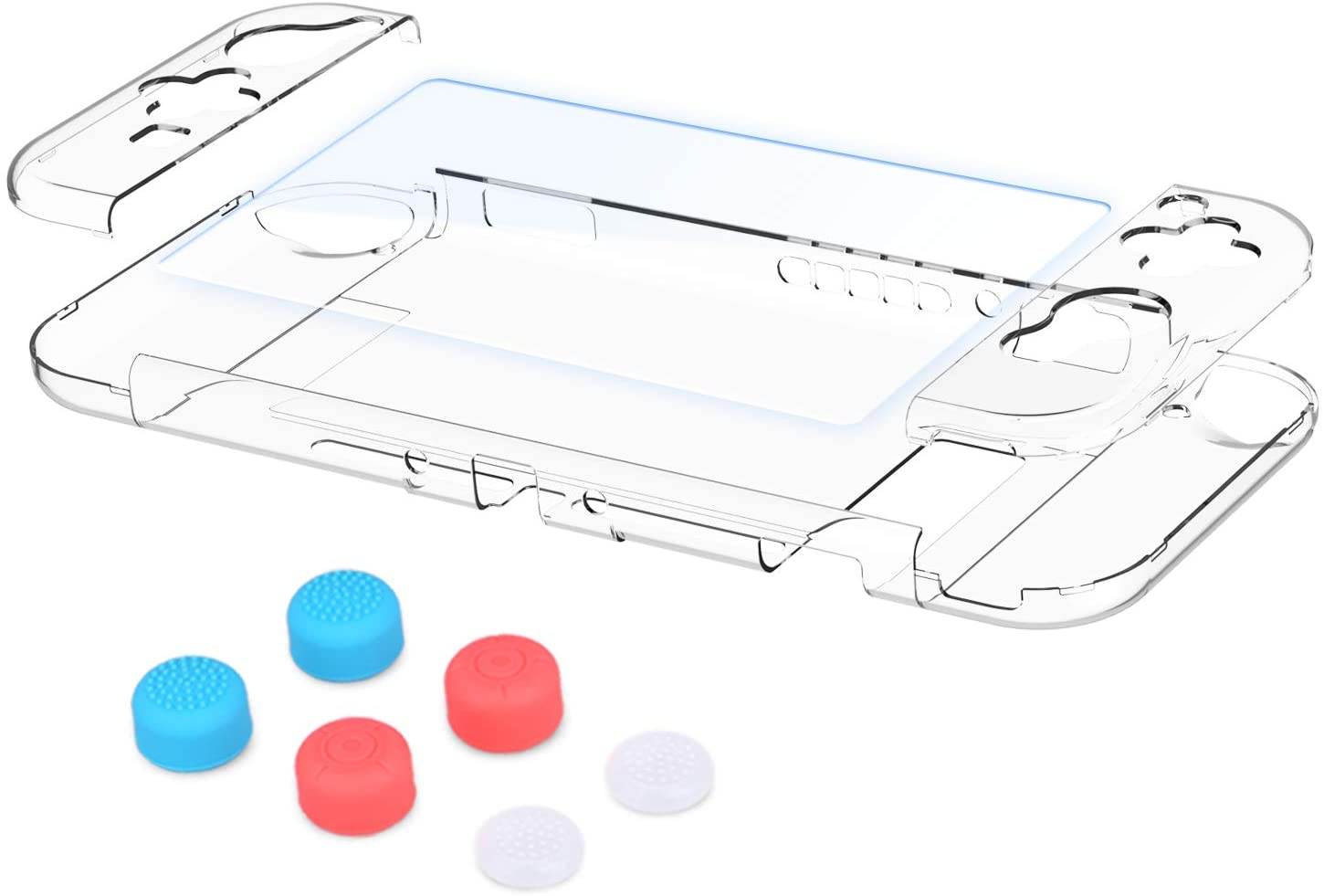 HEYSTOP Dockable Case Compatible with Nintendo Switch, Clear Protective Case Cover with a Tempered Glass Screen Protector and Thumb Stick Caps