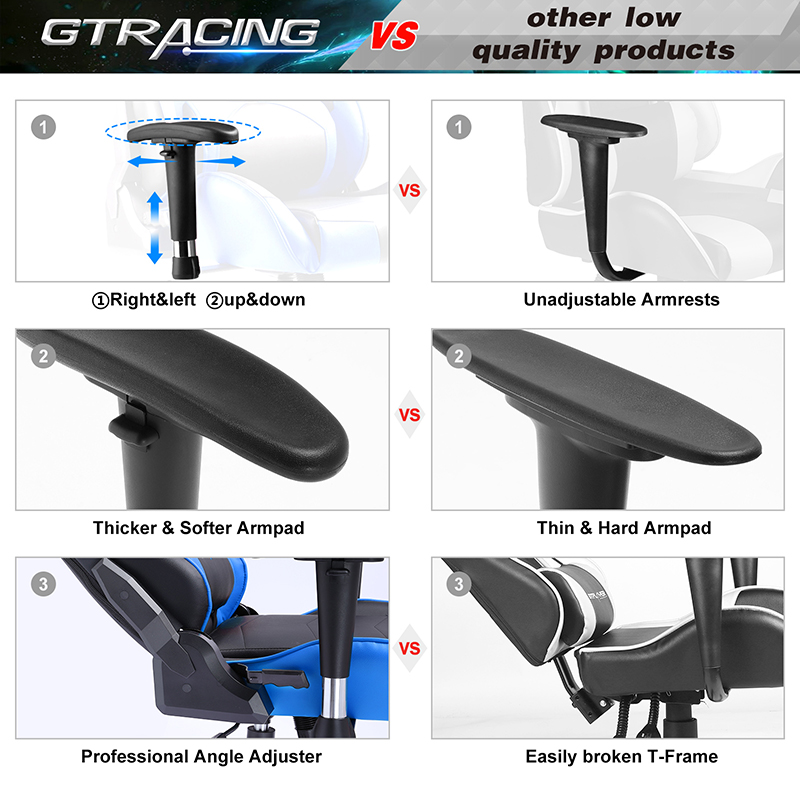 GTRACING Gaming Chair Racing Office Computer Ergonomic Video Game Chair Backrest and Seat Height Adjustable Swivel Recliner with Headrest and Lumbar Pillow Esports Chair