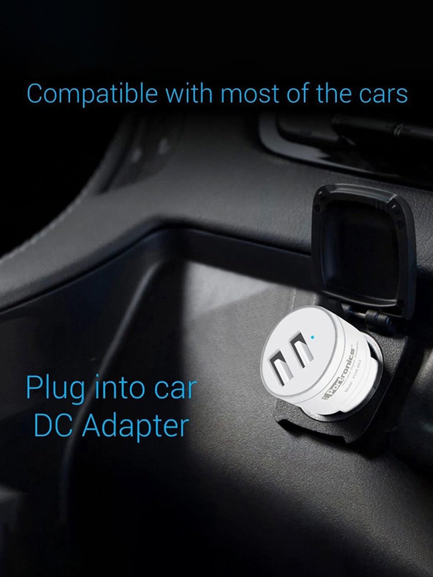 Portronics Car Power 2T 2.4A Car Charger with Dual USB Ports (White)