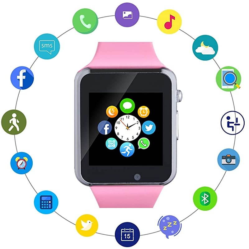 Watch Bluetooth Watch Phone with SD Card Pedometer Call Text Notification Music Player Camera Compatible for Android Samsung Huawei and iPhone Partial Functions for Women Ladies Girls