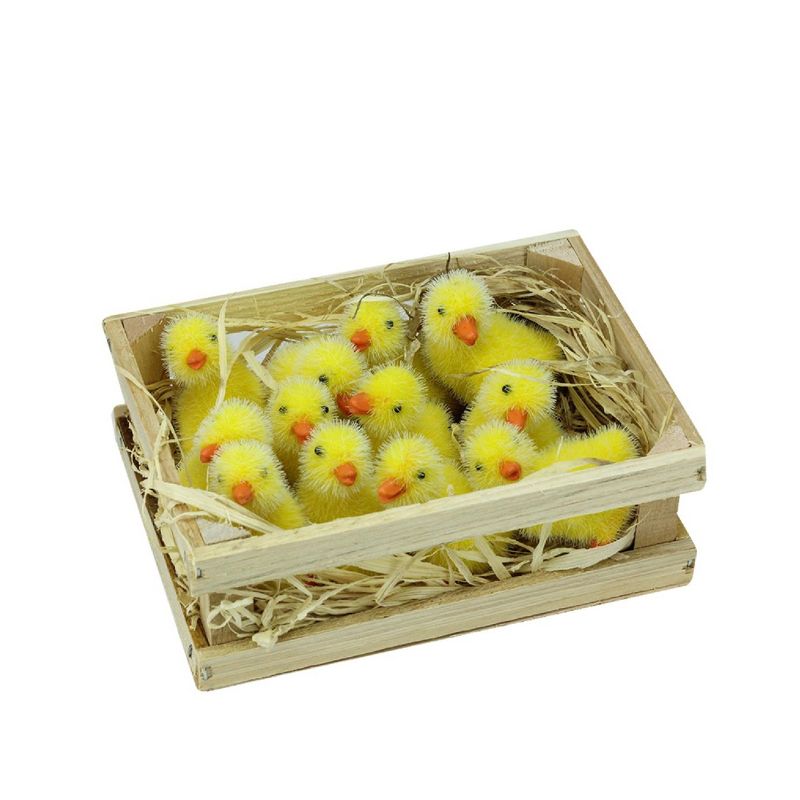 Gallerie II Set of 12 Ducks in Crate Spring Easter Table Top Decoration 6" - Yellow/Brown