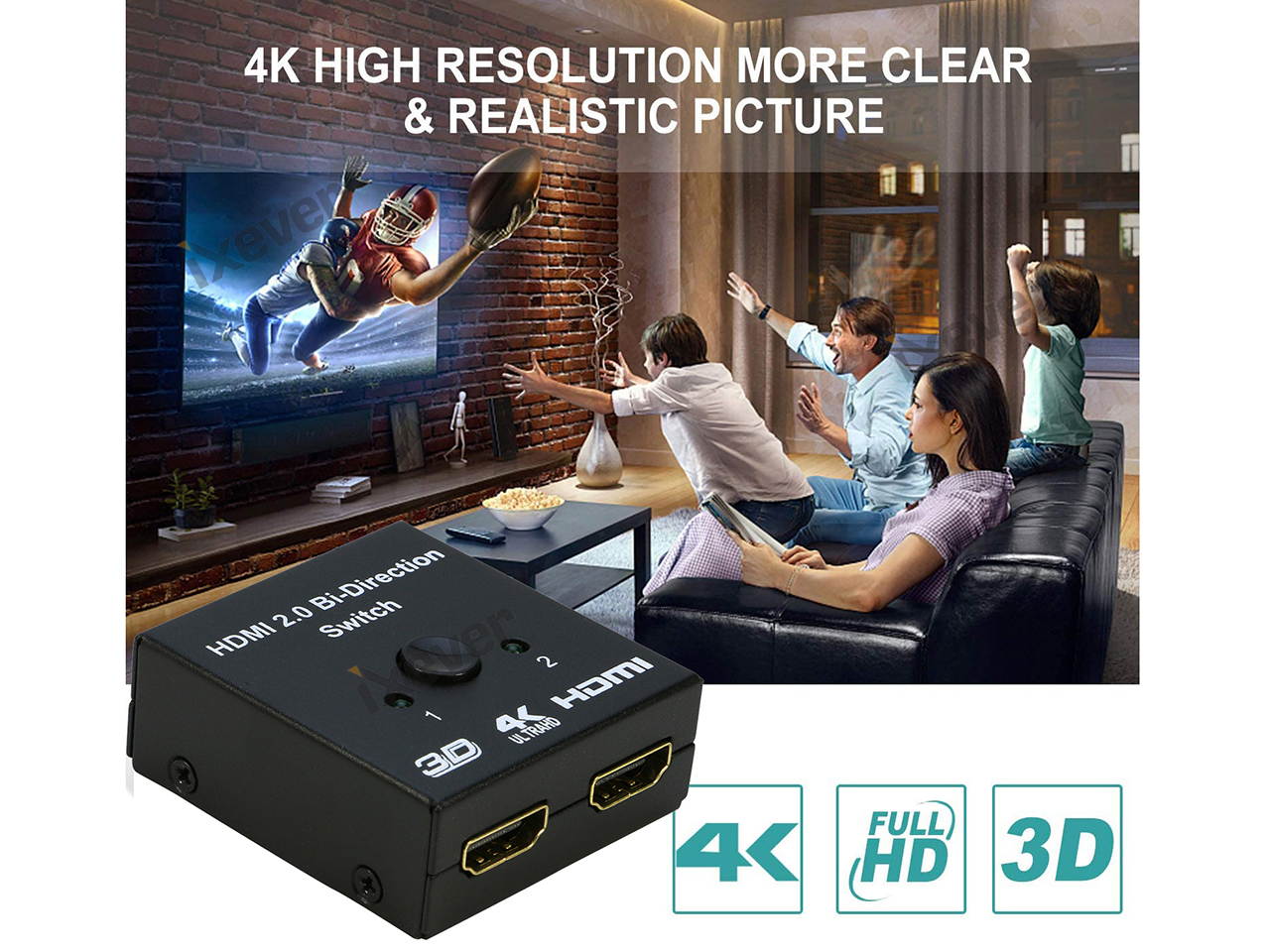 HDMI Switch 4K HDMI Splitter, iXever Aluminum HDMI Switcher 2 Input 1 Output Bi-Directional, HDMI Switch Splitter 2 x 1/1 x 2, No External Power Required, Support 4K 3D HD 1080P for Xbox PS4 Roku HDTV