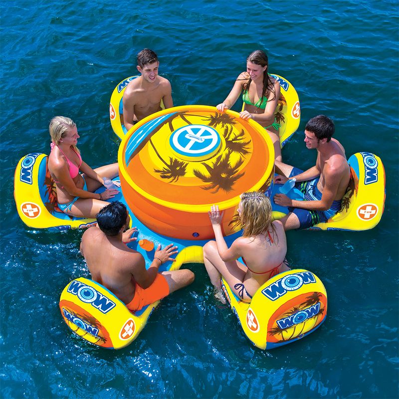 WOW Watersports 15-2010 Octo Island 6 Person Pool Float with Cooler and Table, Retro Design
