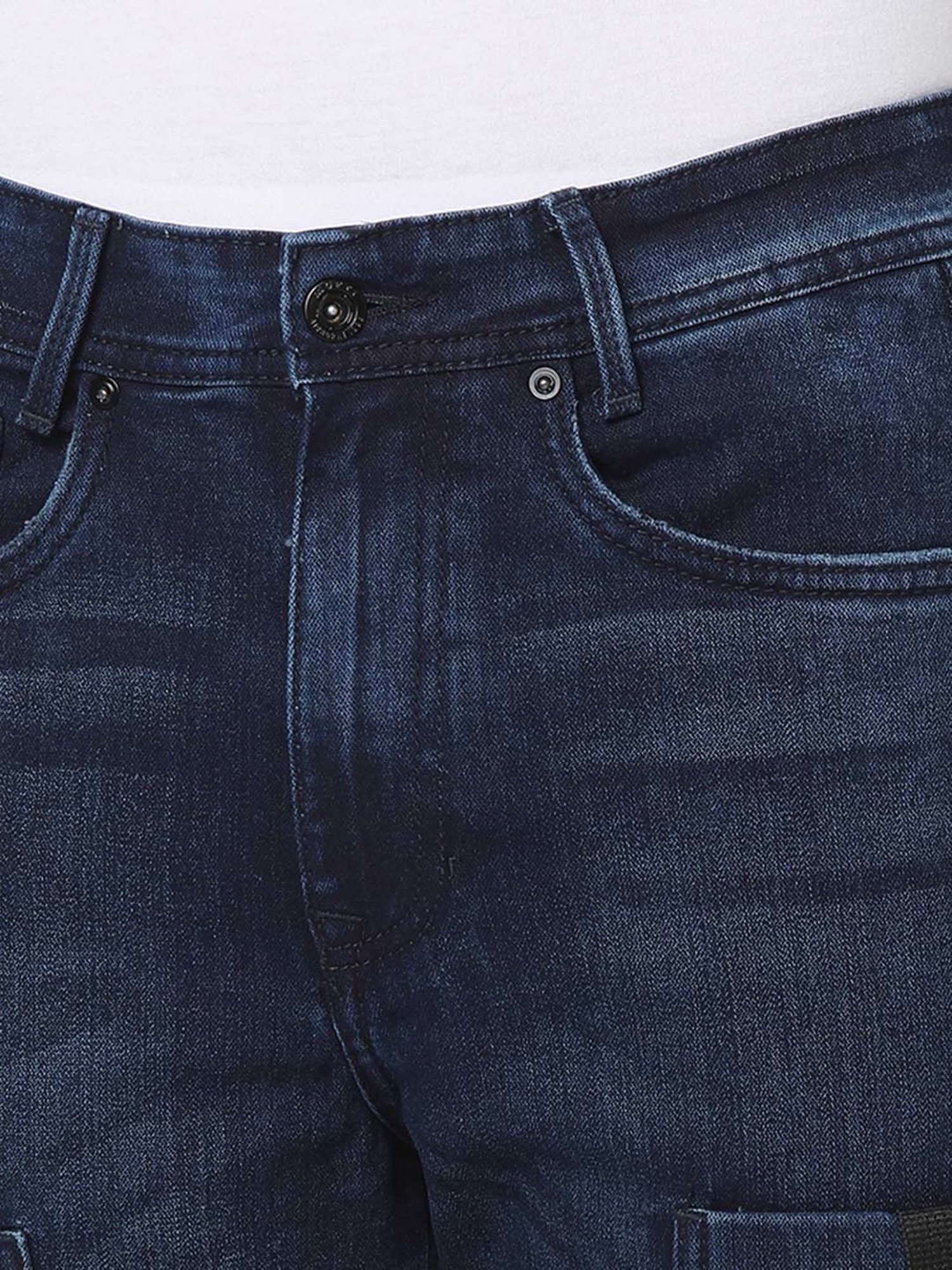 Mufti Dark Blue Carrot Fit Lightly Washed Jeans