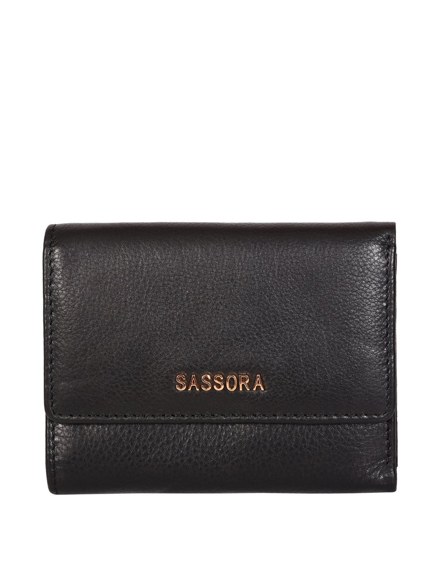 SASSORA Black Solid Rfid Tri-Fold Wallet for Women