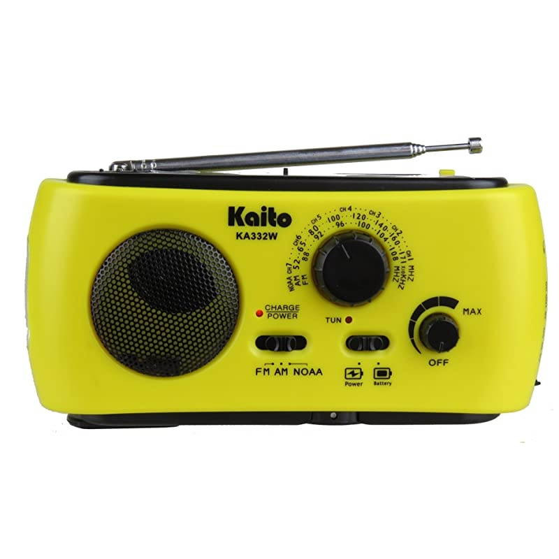 KA332W Portable Hand Crank Solar AMFM NOAA Weather Radio with Cell Phone Charger 3LED Flashlight Yellow