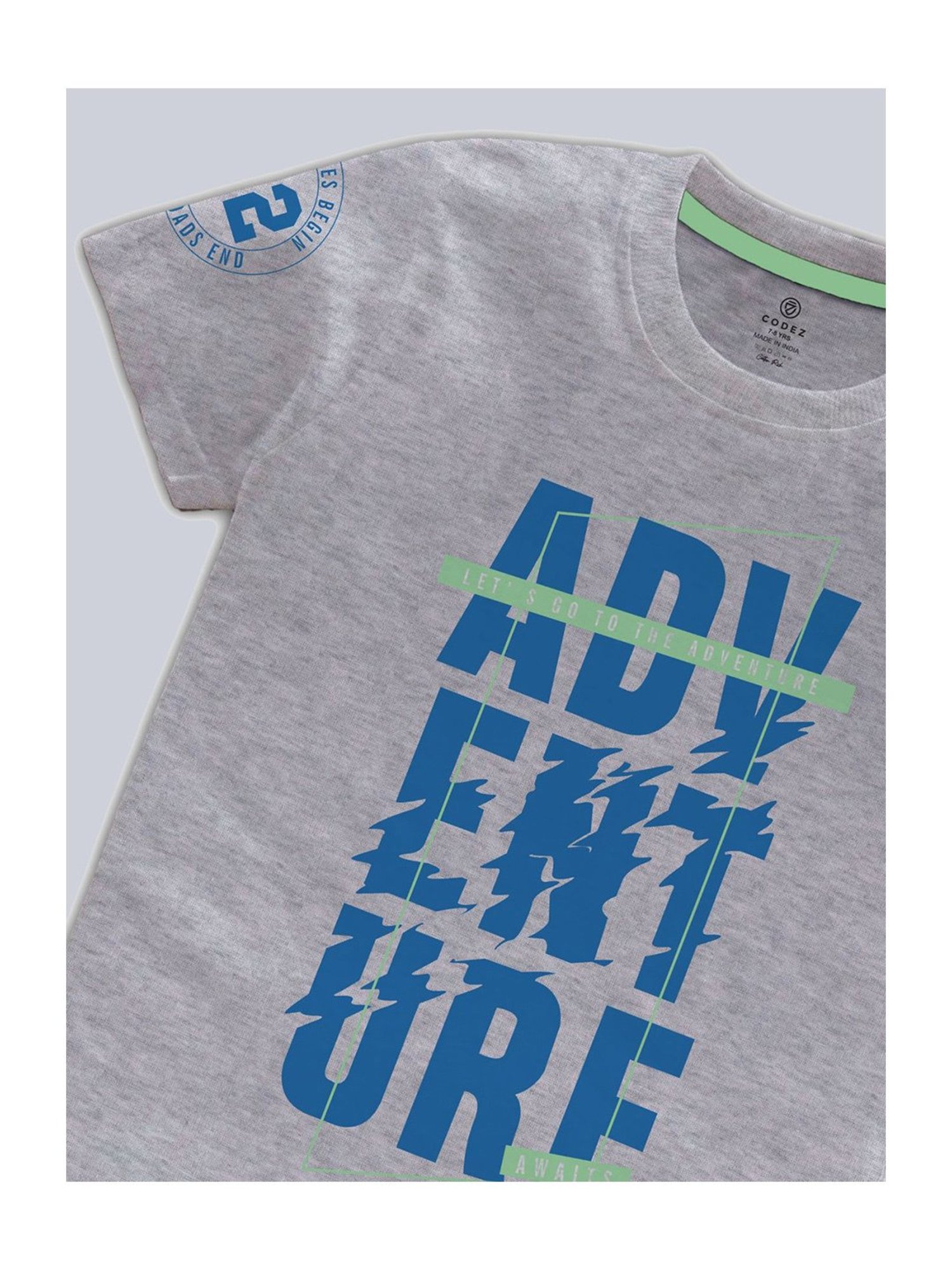 Codez Kids Royal Blue & Grey Melange Printed T-Shirt (Pack Of 2)