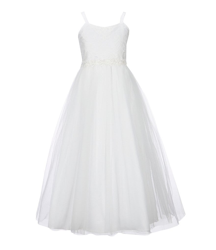 Us Angels Big Girls 6-14 Cap-Sleeve Lace Beaded Mesh Communion Dress